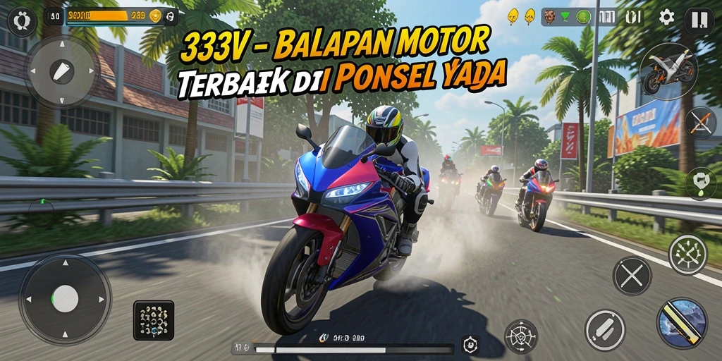 Screenshot gameplay 333V menunjukkan kecepatan tinggi dan adrenalin balapan motor.