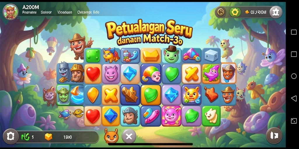 Tampilan gameplay seru A200M di level Match-3 yang menantang.