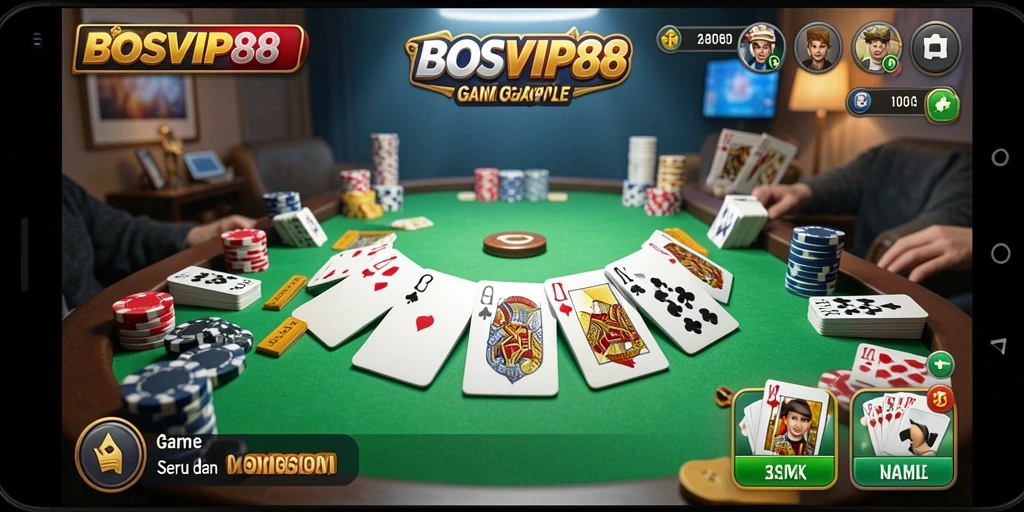 Tampilan gameplay seru dari BOSVIP88 dalam permainan Gaple.