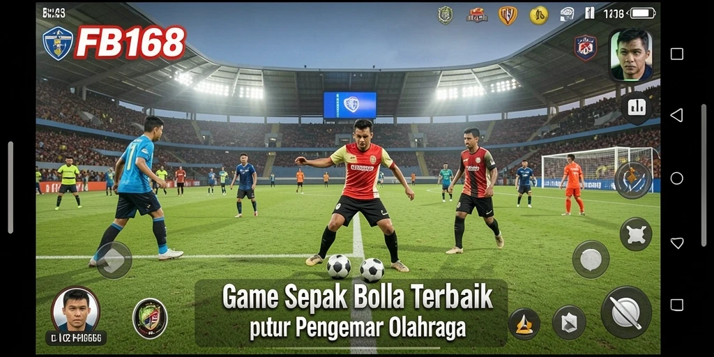 Tampilan gameplay FB168 dengan aksi sepak bola yang mendebarkan.