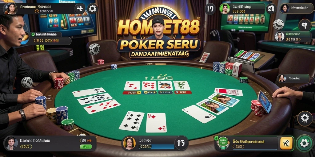 Screenshot permainan HOMEBET88 yang menunjukkan aksi poker yang mendebarkan.