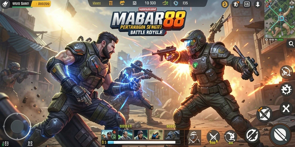 Tampilan seru gameplay dalam MABAR88 di medan perang Battle Royale.