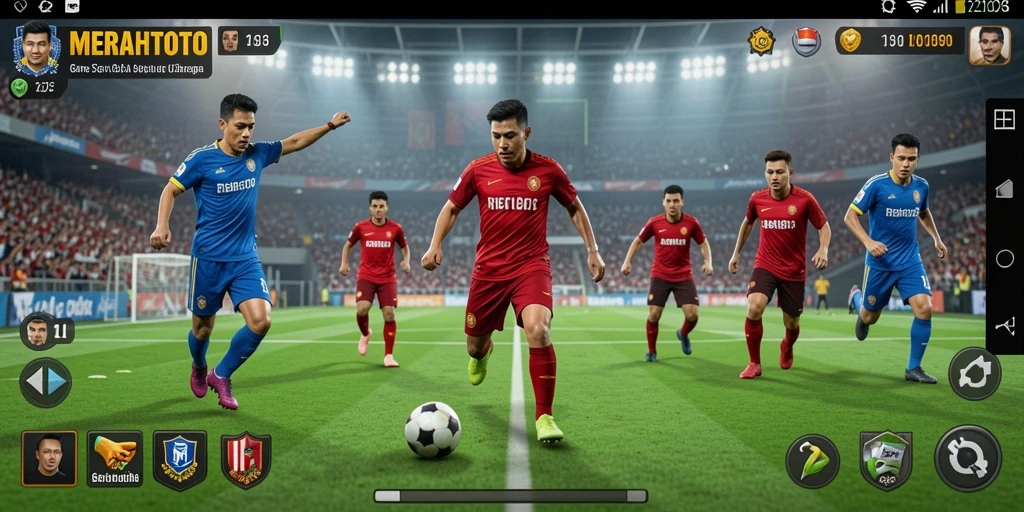 Tampilan gameplay MERAHTOTO yang menegangkan di lapangan sepak bola.