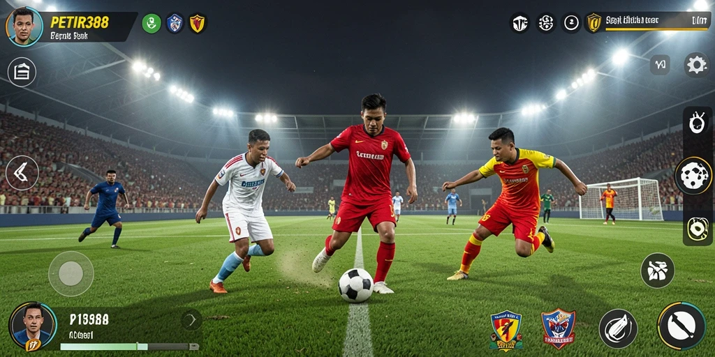 Tangkapan layar game PETIR388 menampilkan aksi permainan sepak bola yang mendebarkan.