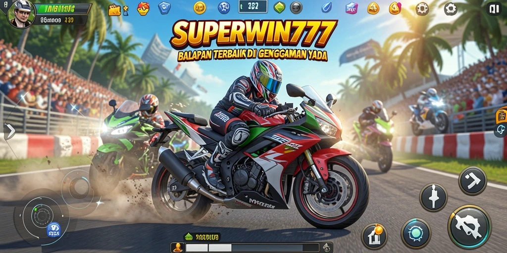 Tampilan gameplay balapan motor yang mendebarkan di SUPERWIN777.