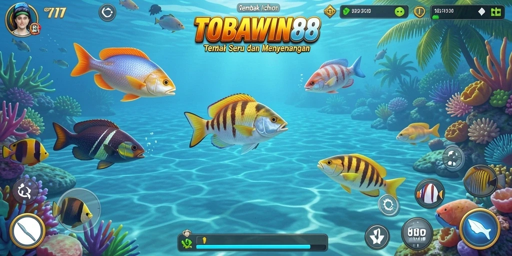Tampilan gameplay TOBAWIN88 dengan aksi tembak ikan yang seru.